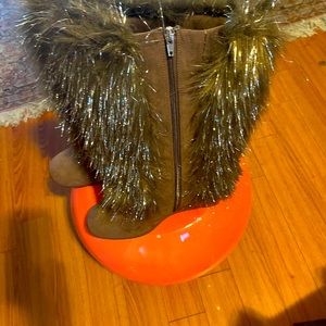 Brown and Silver icicles Faux Fur Wedges Boots
